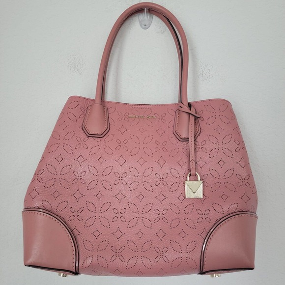 Michael Kors Handbags - Michael Kors Mercer Gallery Perforated Floral Center Zip Tote Pink Rose/Gold